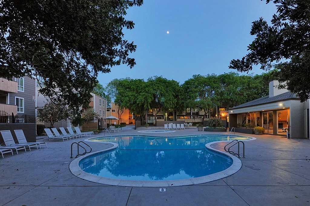 Bidwell Park Fremont pool area with lounge chairs