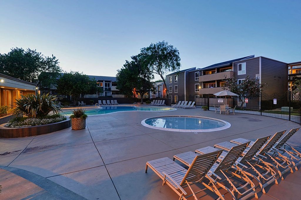 Bidwell Park Fremont pool area with lounge chairs