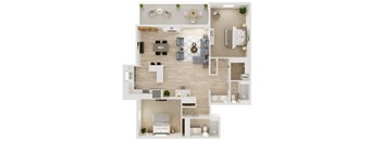 a furnished floor plan of a 2 bedroom apartment