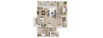 a floor plan of a 2 bed/2 bath apartment