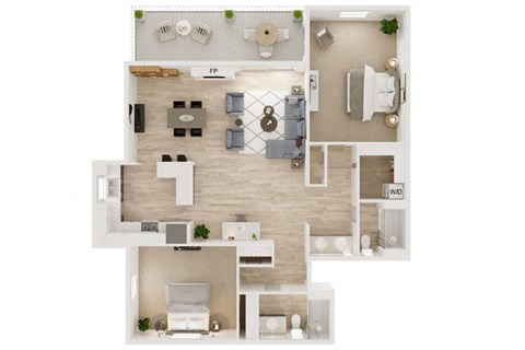 a floor plan of a 2 bed/2 bath apartment