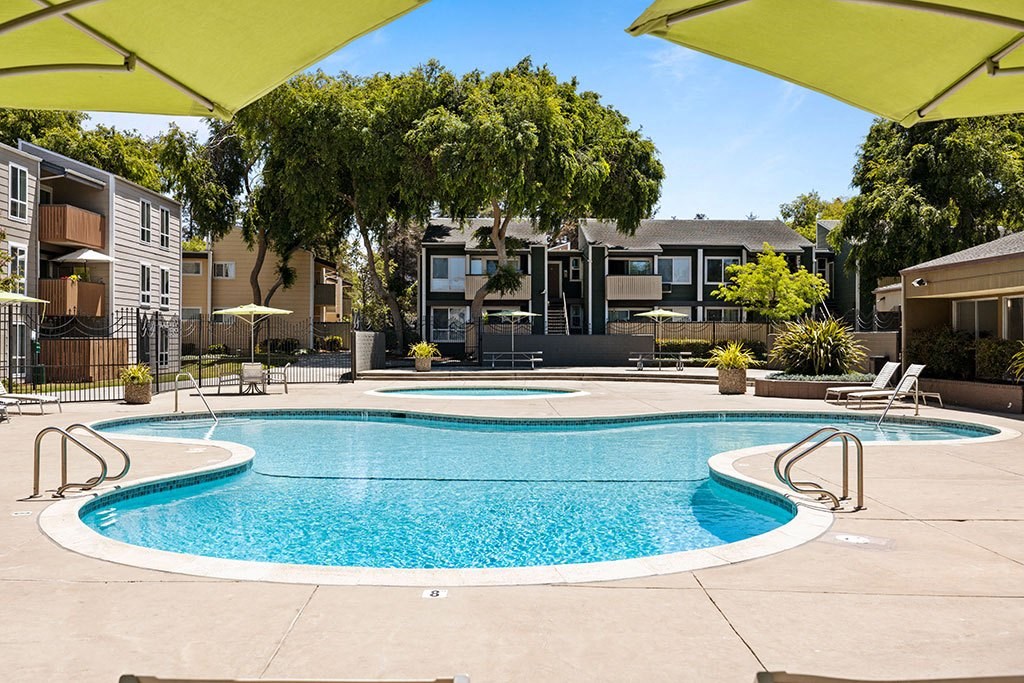 Bidwell Park Fremont pool area with lounge chairs