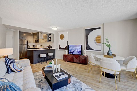 a living room with a couch and a table