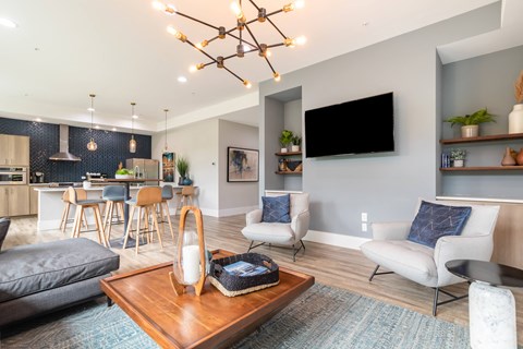 a living room with a couch and a coffee table
