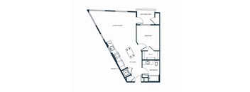 a floor plan of a 1 bedroom floor plan with an open 1024x840