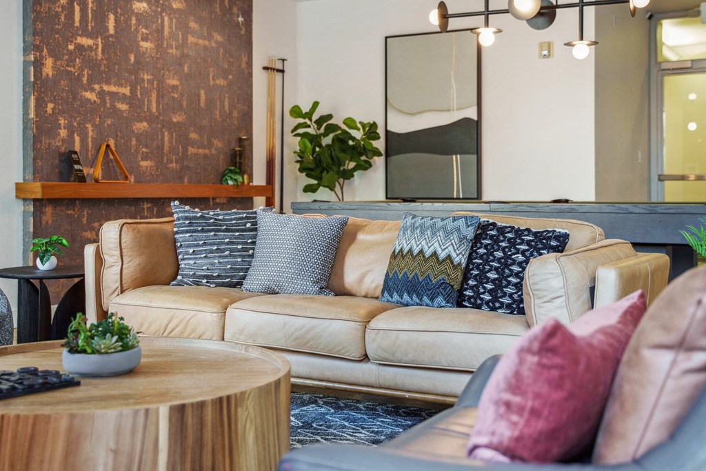 a living room with a couch and a coffee table