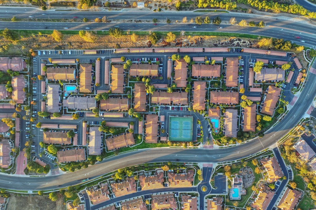 an aerial view of Sofi at Wood Ranch Apartments
