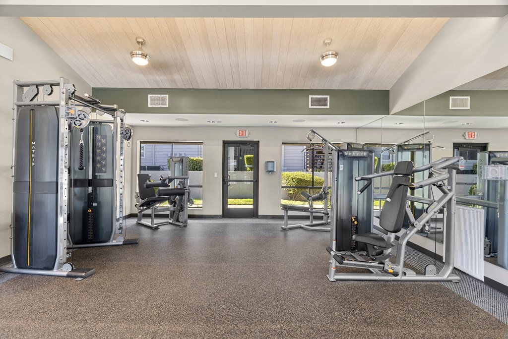 Sofi at Wood Ranch Apartments  gym with weights and cardio equipment