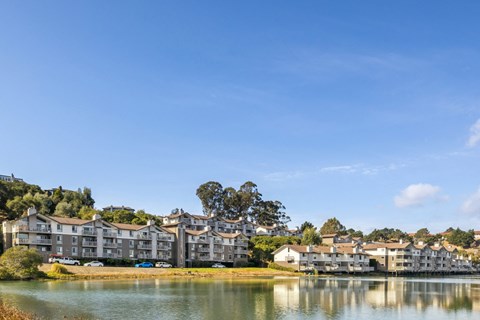 a large body of water with buildings on the other side of it