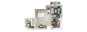 a floor plan of a studio apartment with a bathroom and living room