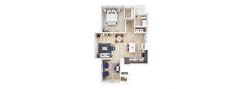 a furnished floor plan of a 1 bedroom apartment