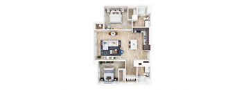 a furnished floor plan of a 1 bedroom apartment
