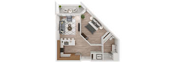 a floor plan of a house with a bedroom and a living room