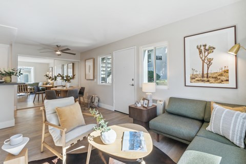 a living room with a couch and a coffee table
