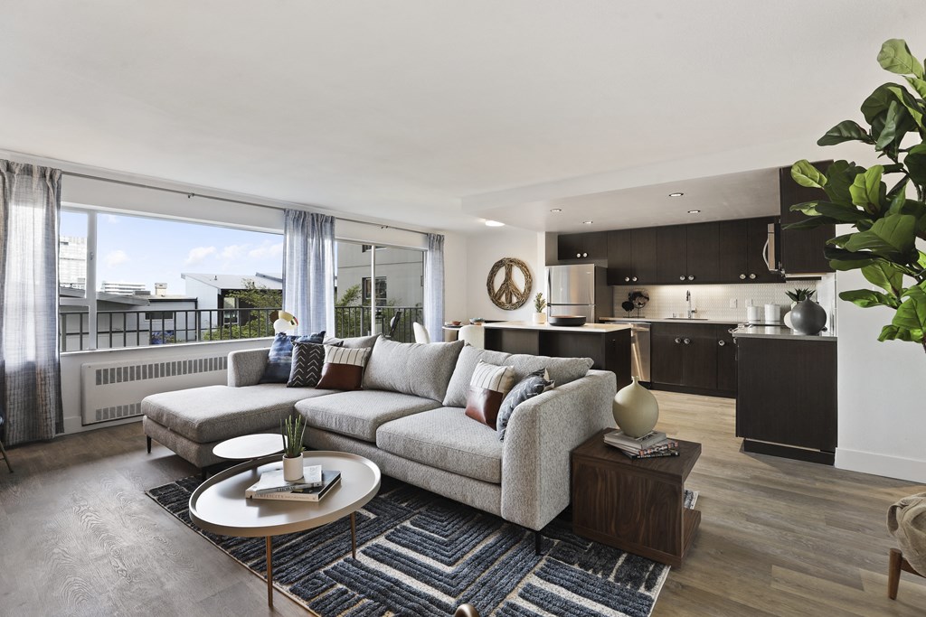 a living room with a couch and a table