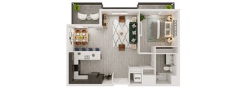 a1 floor plan  1 bedroom with 2 baths  129