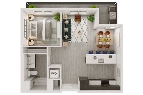 a 1 bedroom floor plan with a bathroom and a balcony