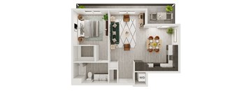 a floor plan of a bedroom with a bathroom and a living room
