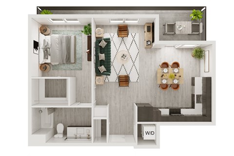 a floor plan of a bedroom with a bathroom and a living room