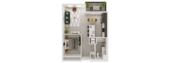 a floor plan of a bedroom with a bathroom and a living room