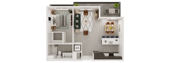 a 1 bedroom floor plan with a bathroom and a living room