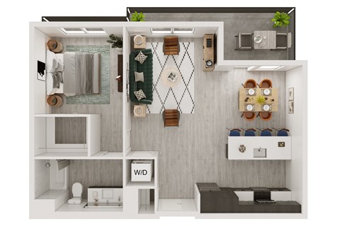 a 1 bedroom floor plan with a bathroom and a living room
