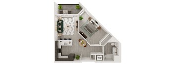 a stylized floor plan of a 1 bedroom apartment