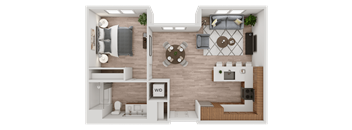 a floor plan of a house with a bedroom and a living room