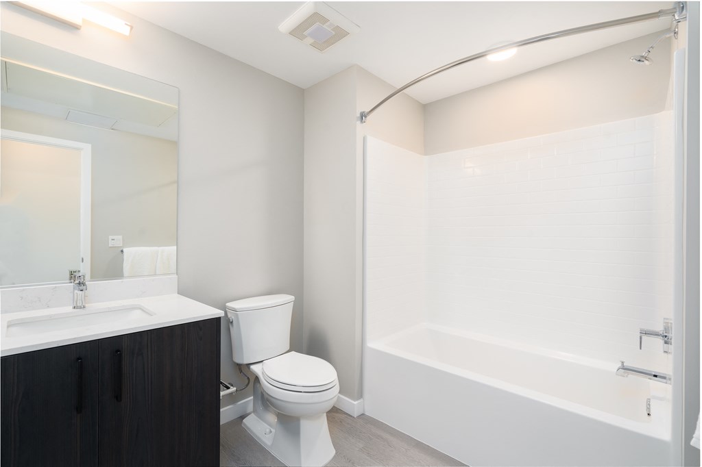 a bathroom with a toilet and a tub and a sink