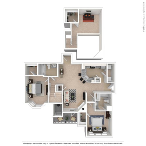 A floor plan of a house with a living room, dining room, kitchen, and multiple bedrooms.