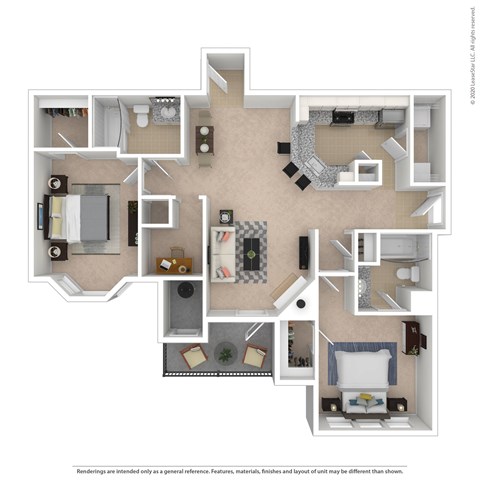 A floor plan of a house with a kitchen, living room, dining room, and bedrooms.