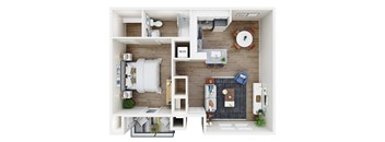 a floor plan of a one bedroom apartment with a bedroom bathroom and living room with a dining