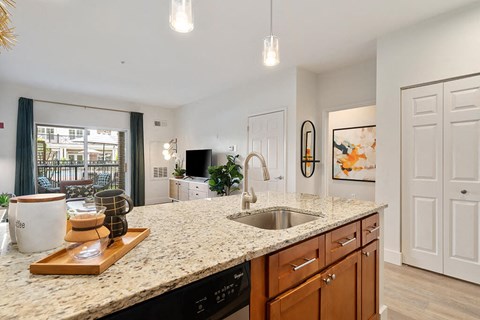 a kitchen with a sink and a counter top