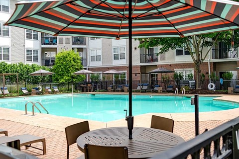 our apartments have a swimming pool and a patio with an umbrella