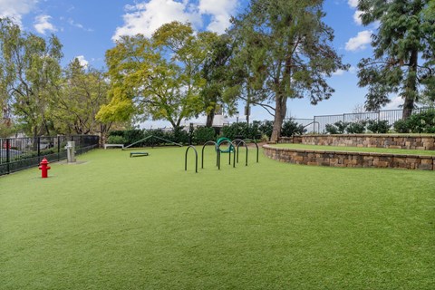 a park with a playground and a fire hydrant