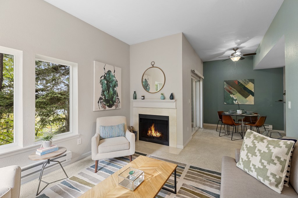 SoFi at Somerset Apartments Living Room with Fireplace