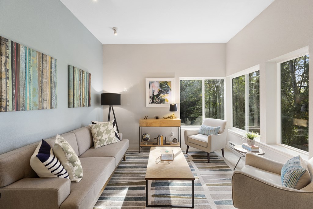 SoFi at Somerset Apartments Living Room with Large Windows