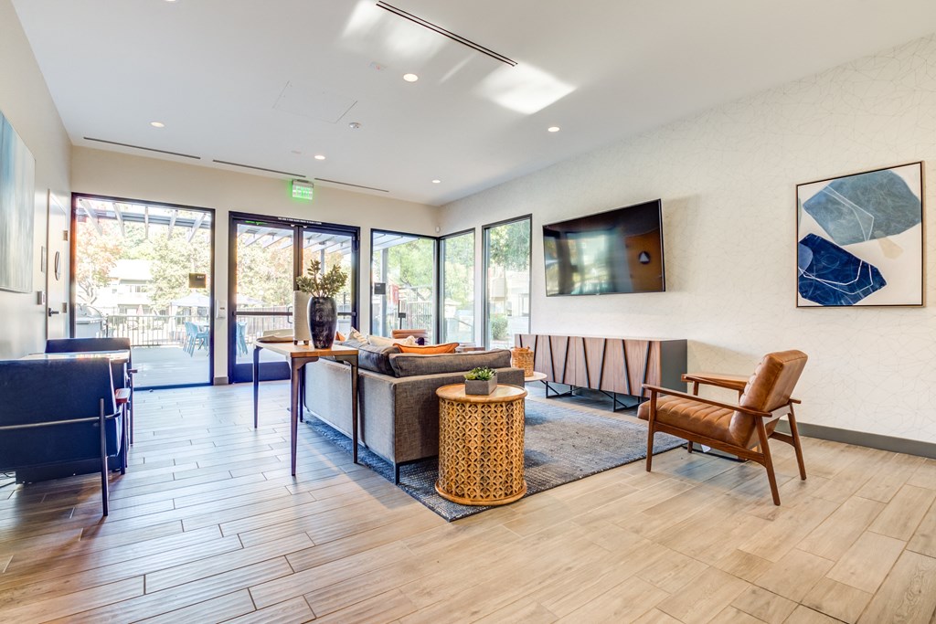 the reserve at bucklin hill leasing office lobby with couches and chairs