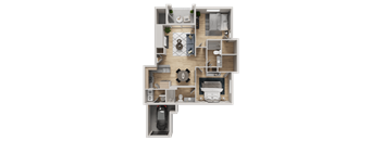 A top-down view of a house floor plan with labeled rooms.