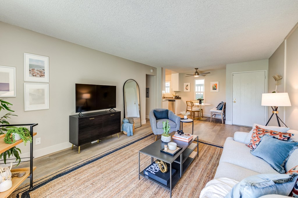 a living room with a couch and a tv