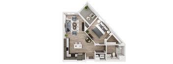 a floor plan of a house with a bedroom and a living room