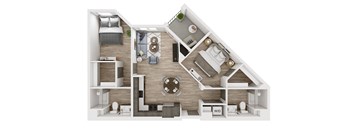 a sq ft apartment with a bedroom and a living room