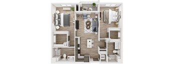 the 1190 sqft floor plan with bedroom and living room