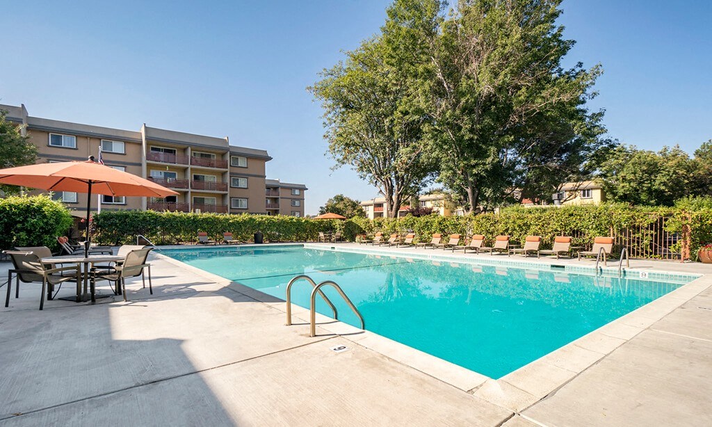 one of three swimming pools