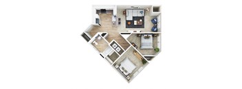 bedroom floor plan rendering for a heart shaped apartment