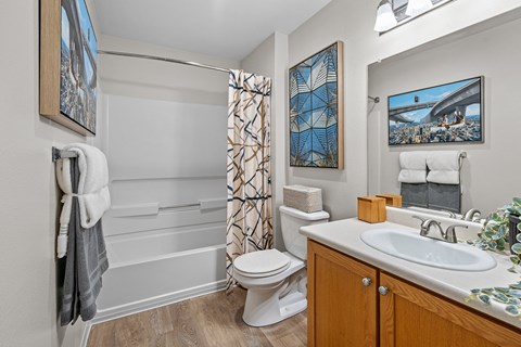 a bathroom with a shower toilet and sink