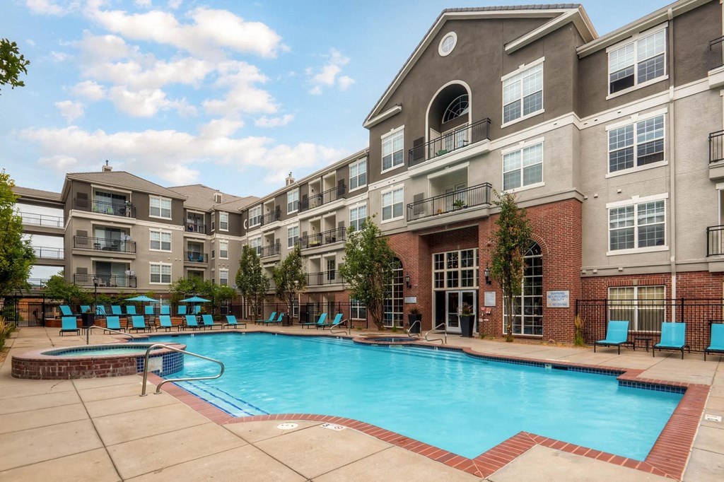 our apartments offer a swimming pool in front of our building at The Viridian Apartments, Greenwood Village, Colorado