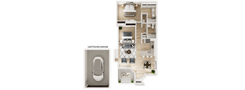 2 bed, 2 bath, 998 sq ft