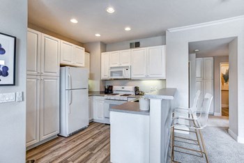 White kitchen appliances Mira Mesa Apartments - Sofi Highlands Kitchen with Matching White Appliances - Photo Gallery 2