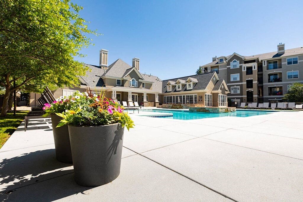 the swimming pool at the apartments for rent